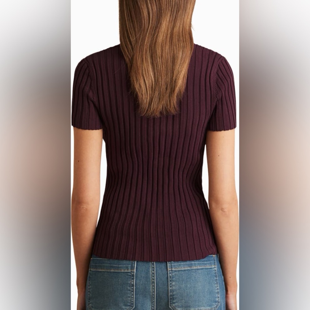 REISS Poppy Lace-Up Polo Sweater- Burgundy (size L) - Picture 2 of 6